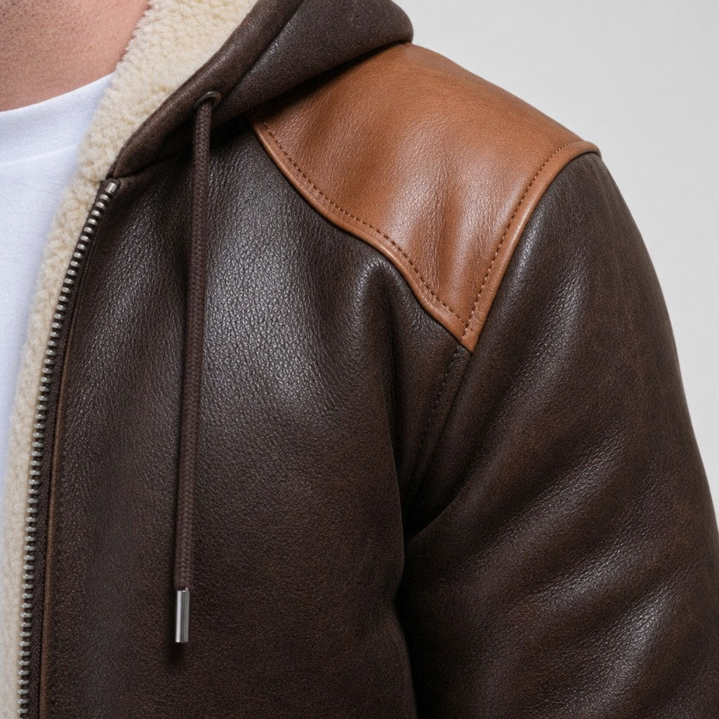 Men’s Retro Patchwork Hooded Zip Jacket detail