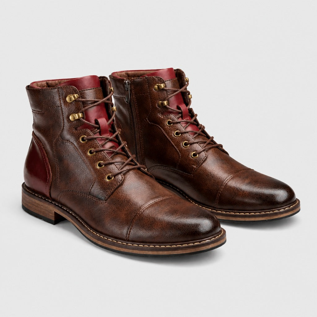 Men’s Retro Split Leather Biker Boots Brown pair
