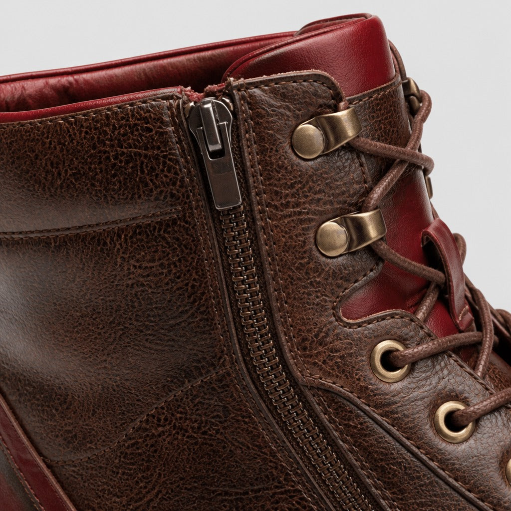 Men’s Retro Split Leather Zip Combat Boots detail