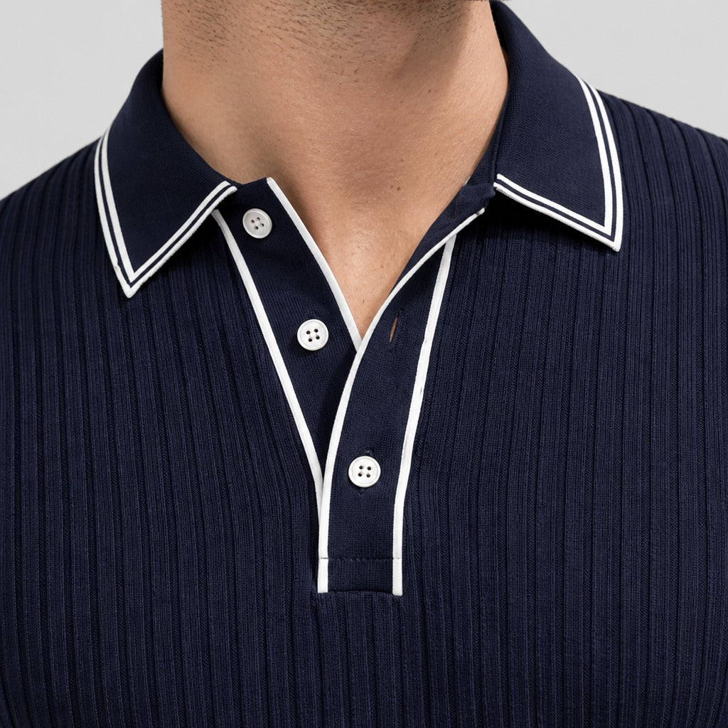 Men’s Ribbed Knit Polo Shirt with Contrast Trim detail
