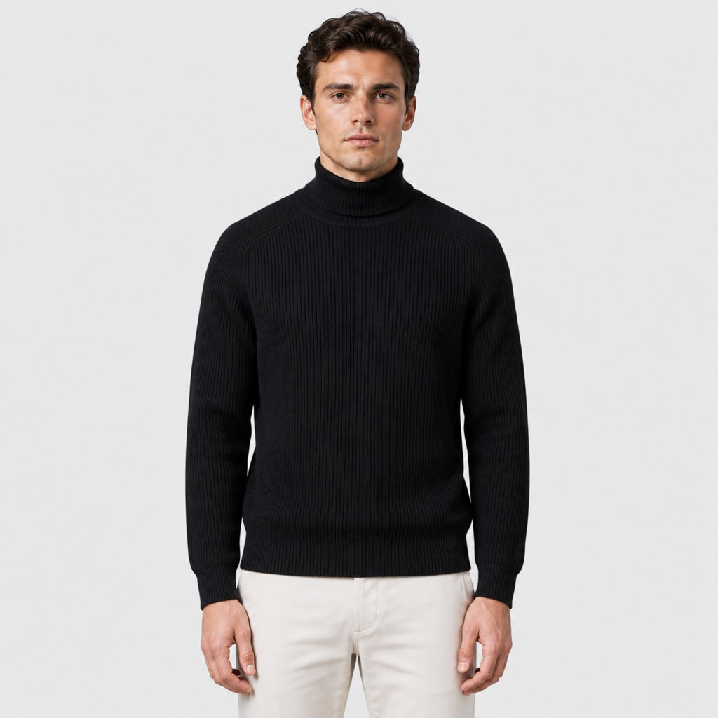 Men’s Ribbed Roll Neck Jumper Black front