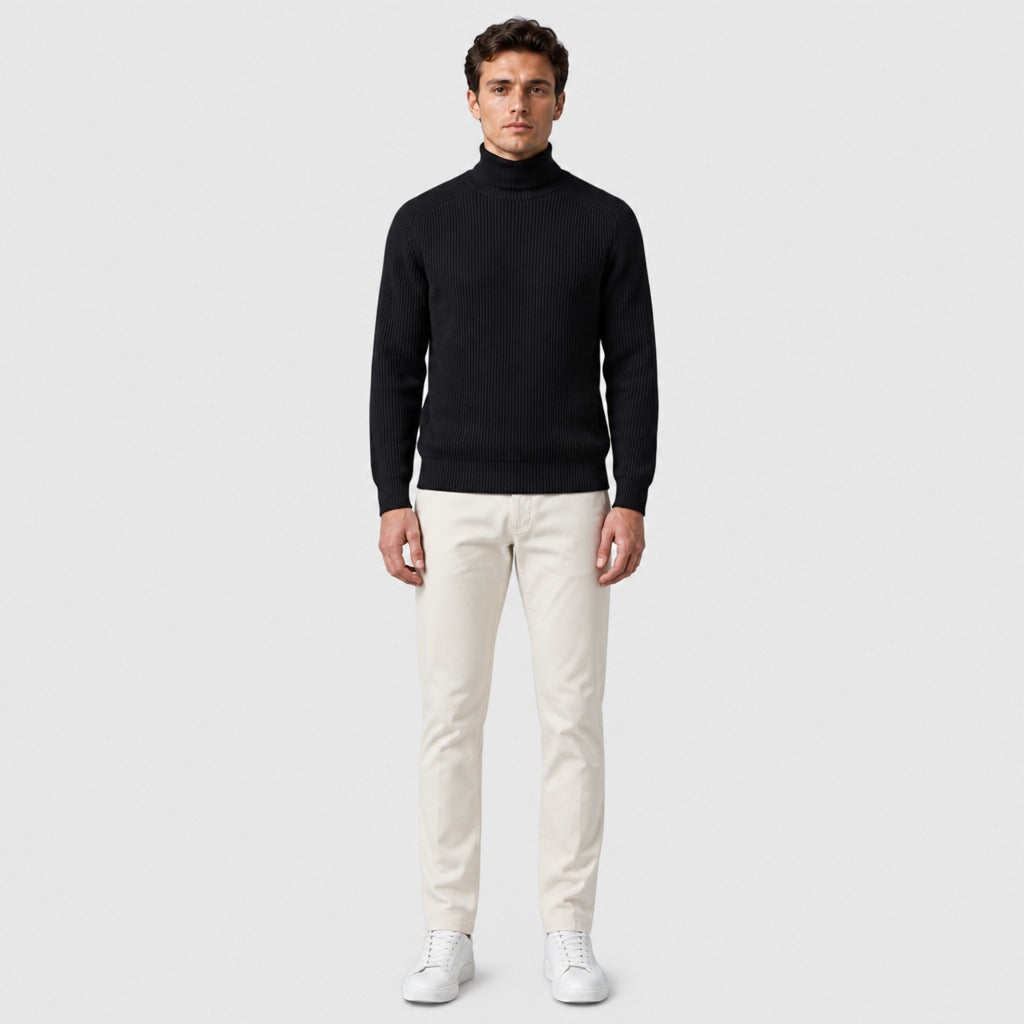 Men’s Ribbed Roll Neck Jumper Black full length