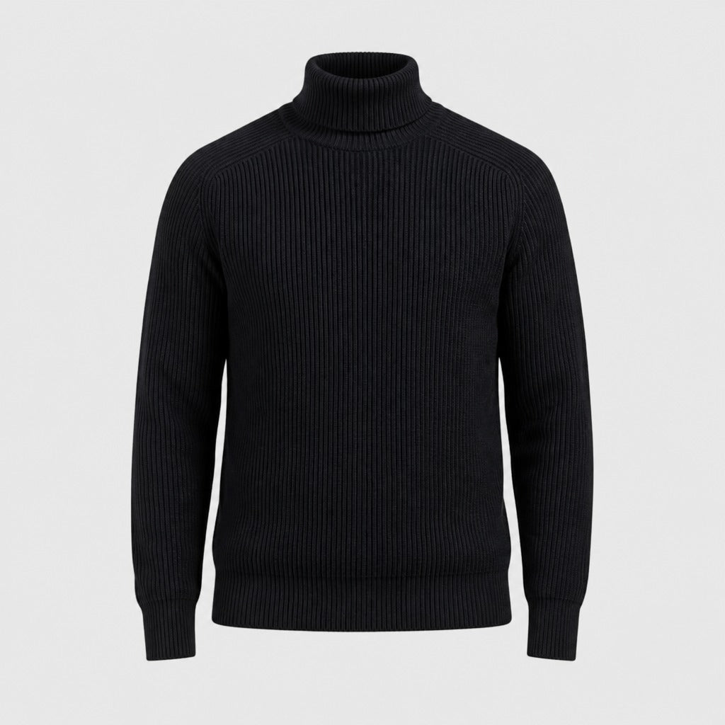Men’s Ribbed Roll Neck Jumper Black product front