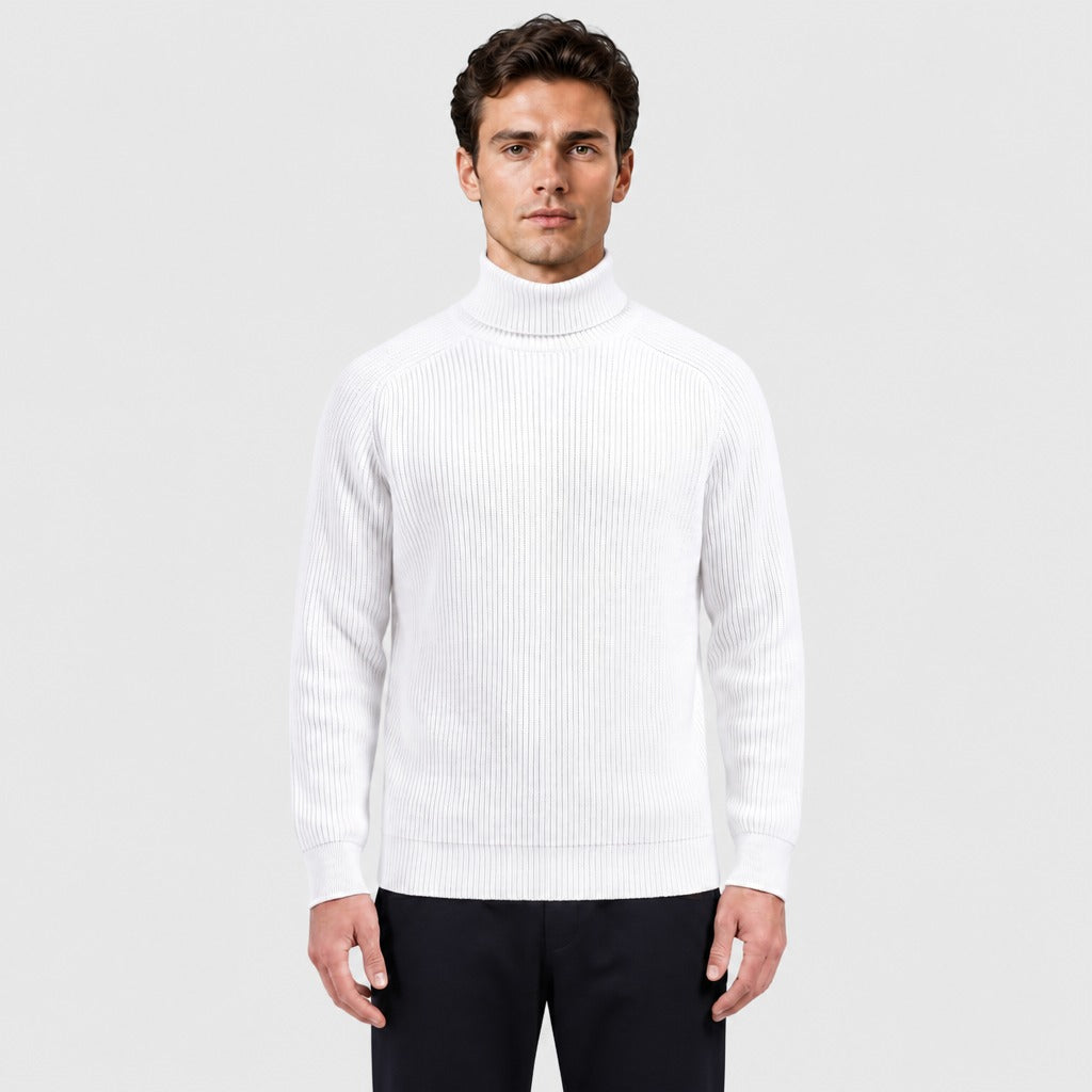 Men’s Ribbed Roll Neck Jumper White