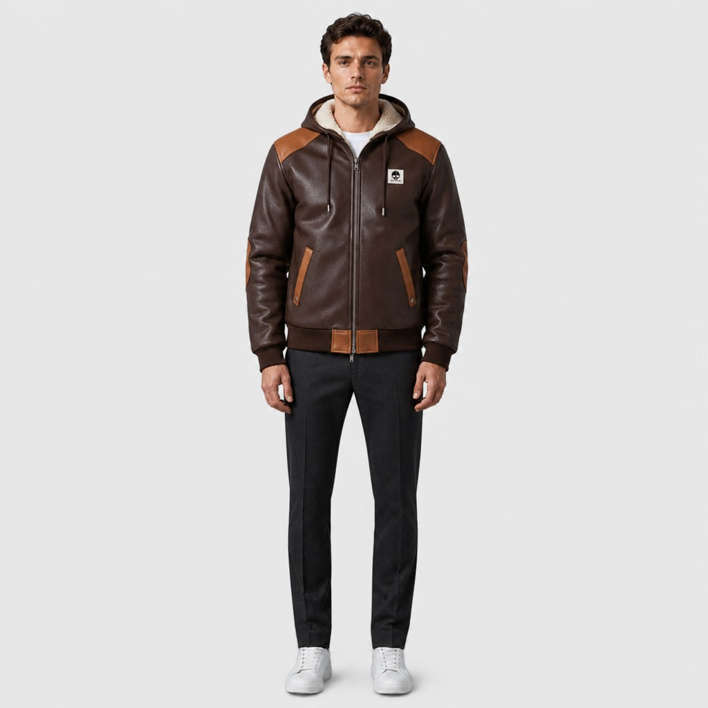 Men’s Robust Cotton Blend Winter Jacket Brown full length
