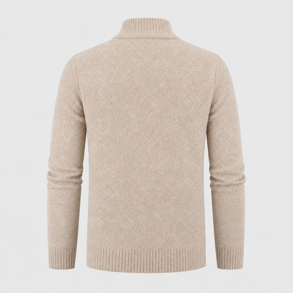 Men’s Roll Neck Zip-Up Cardigan Beige product back
