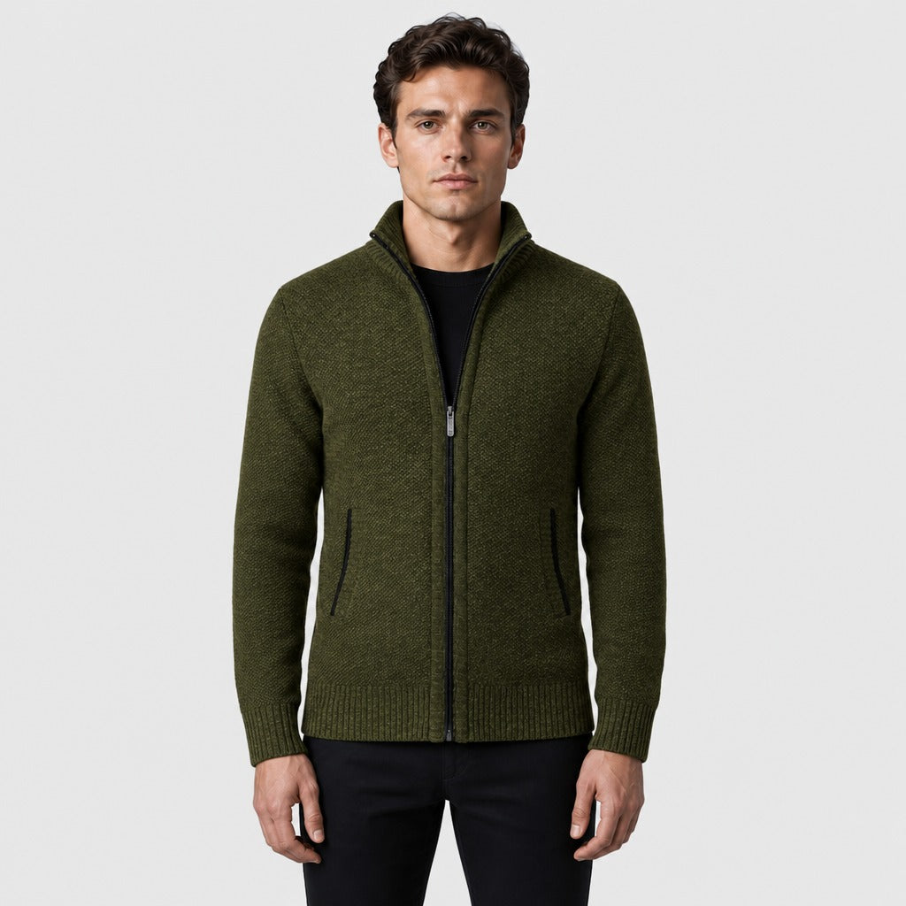 Men’s Roll Neck Zip-Up Cardigan Green