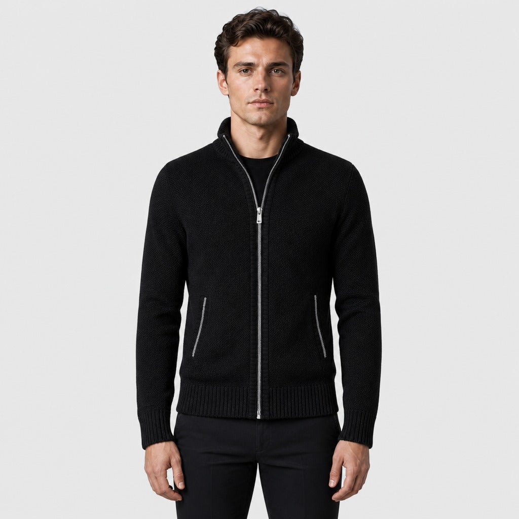 Men’s Roll Neck Zip-Up Cardigan Black