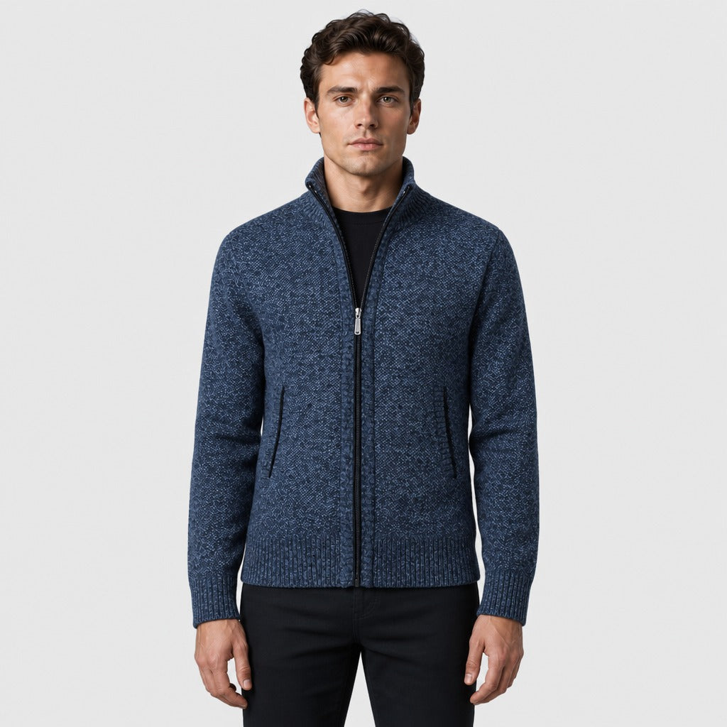 Men’s Roll Neck Zip-Up Cardigan Blue