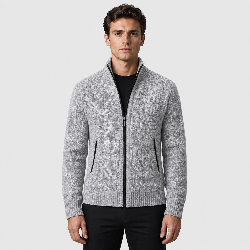 Men’s Roll Neck Zip-Up Cardigan Grey