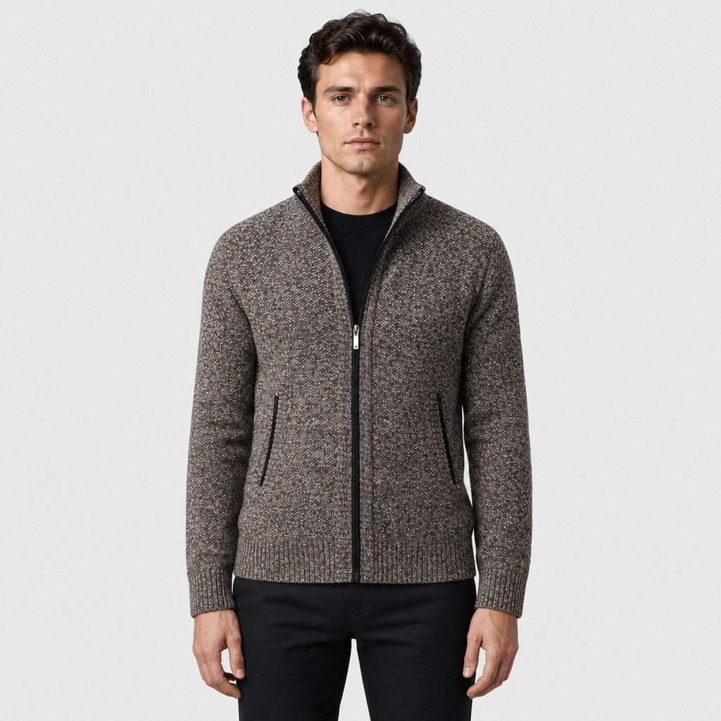 Men’s Roll Neck Zip-Up Cardigan Brown