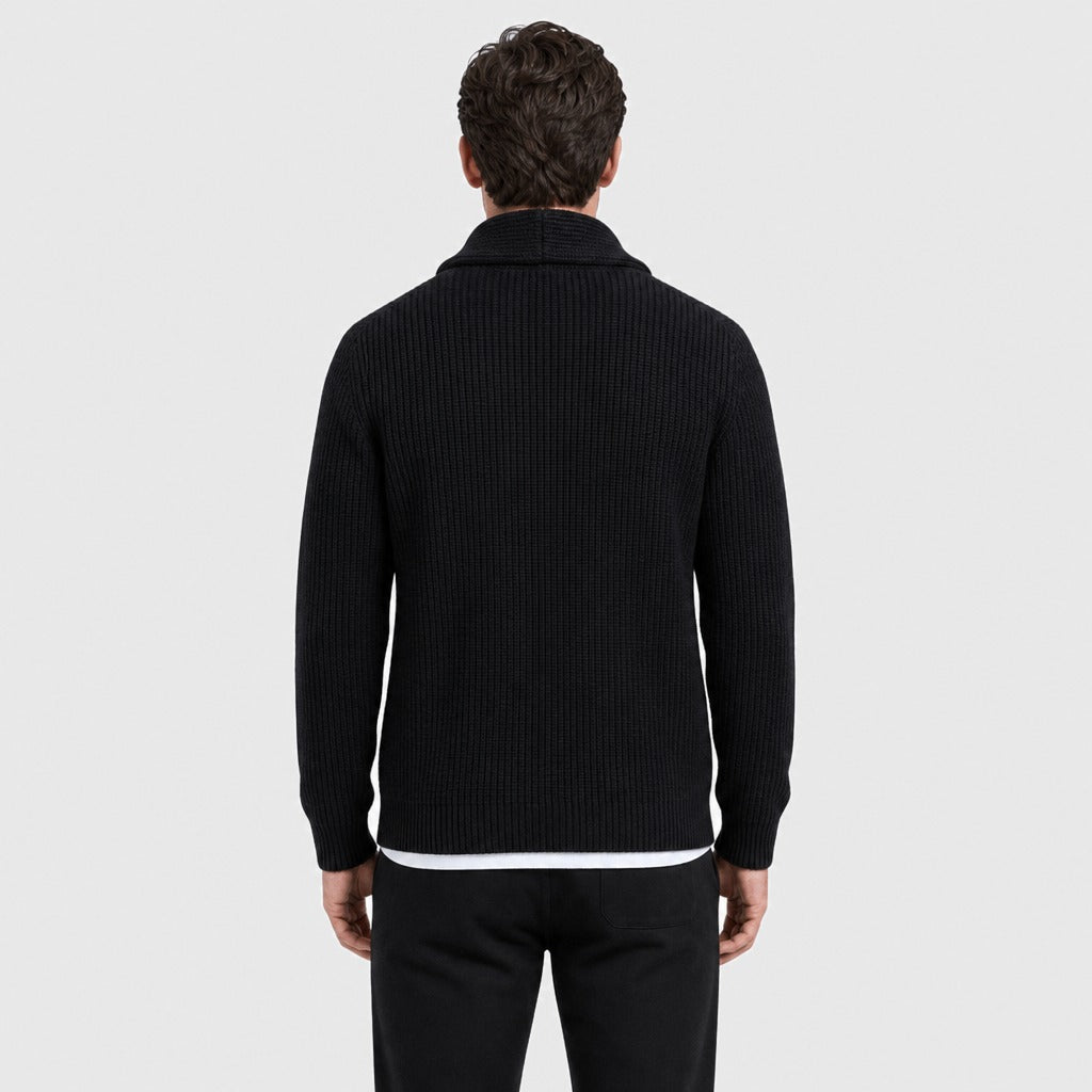 Men’s Shawl Collar Button Cardigan Black back