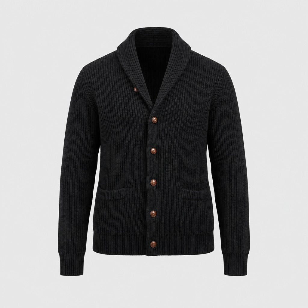 Men’s Shawl Collar Button Cardigan Black product front