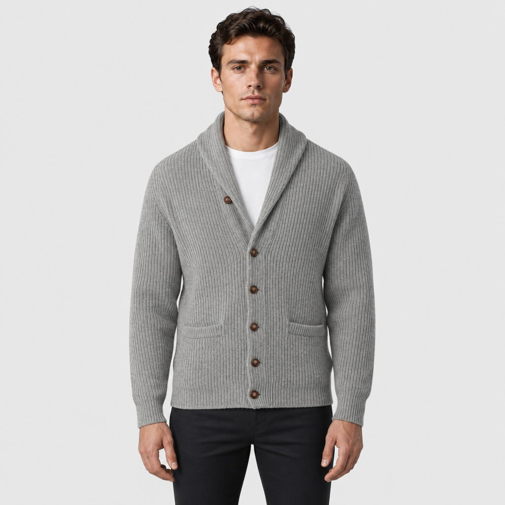 Men’s Shawl Collar Button Cardigan Grey