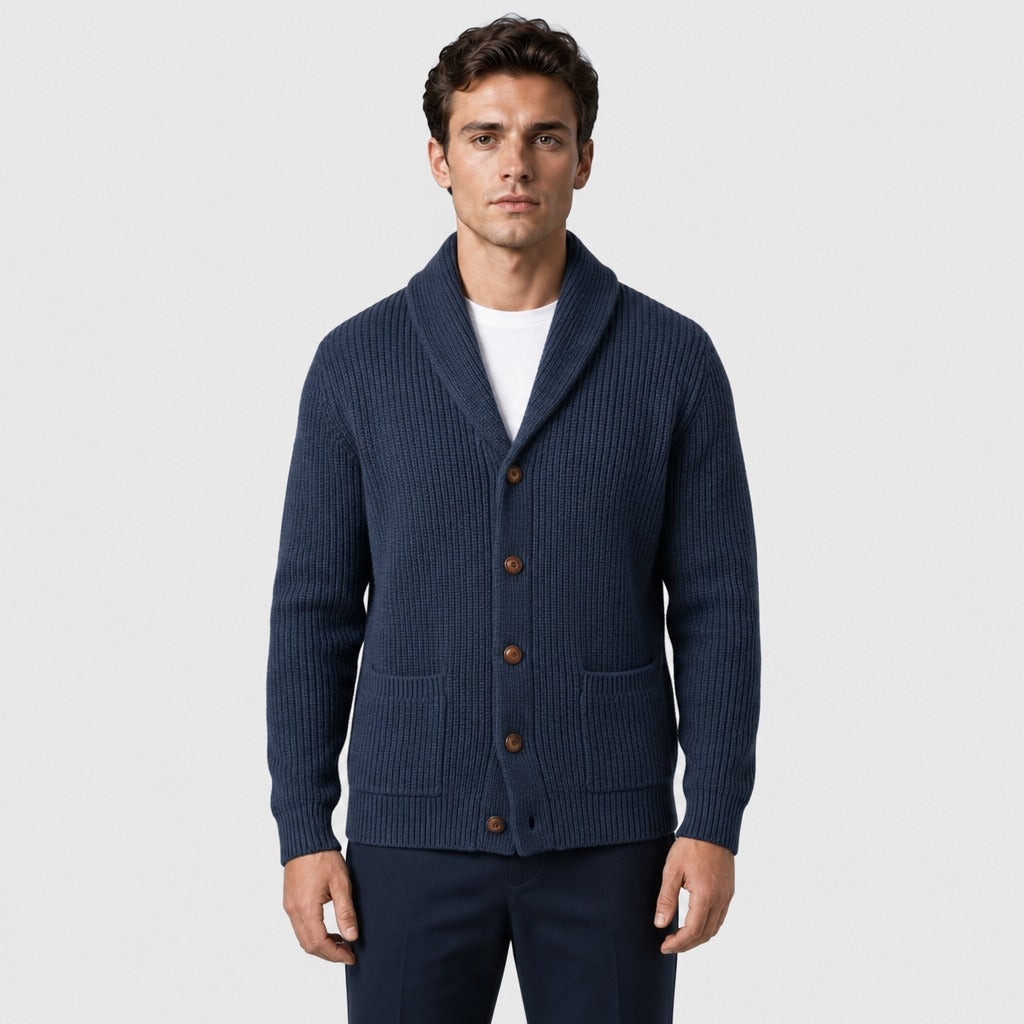 Men’s Shawl Collar Button Cardigan Navy