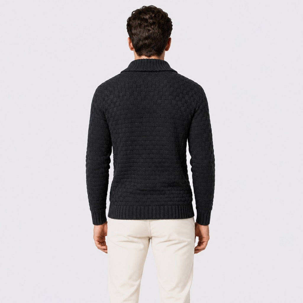 Men’s Shawl Collar Textured Knit Jumper Black back