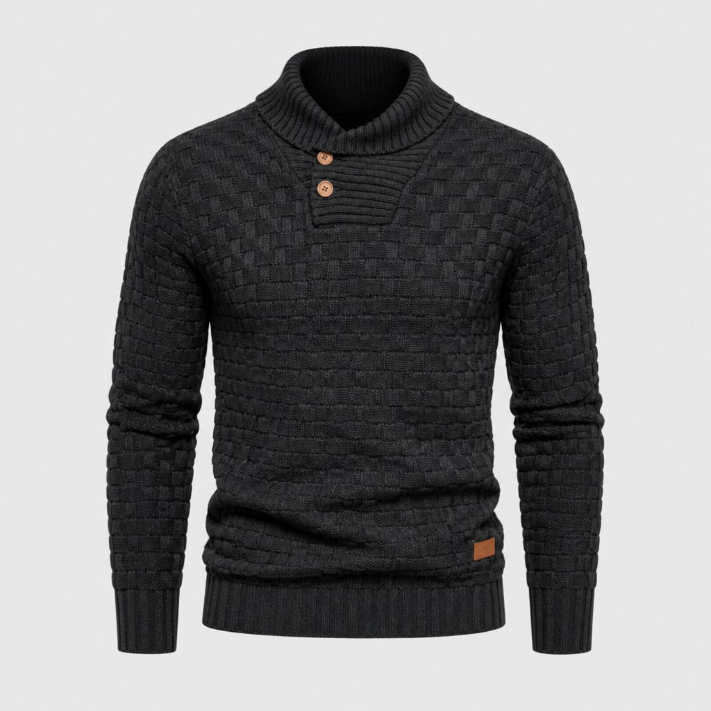 Men’s Shawl Collar Textured Knit Jumper Black product front