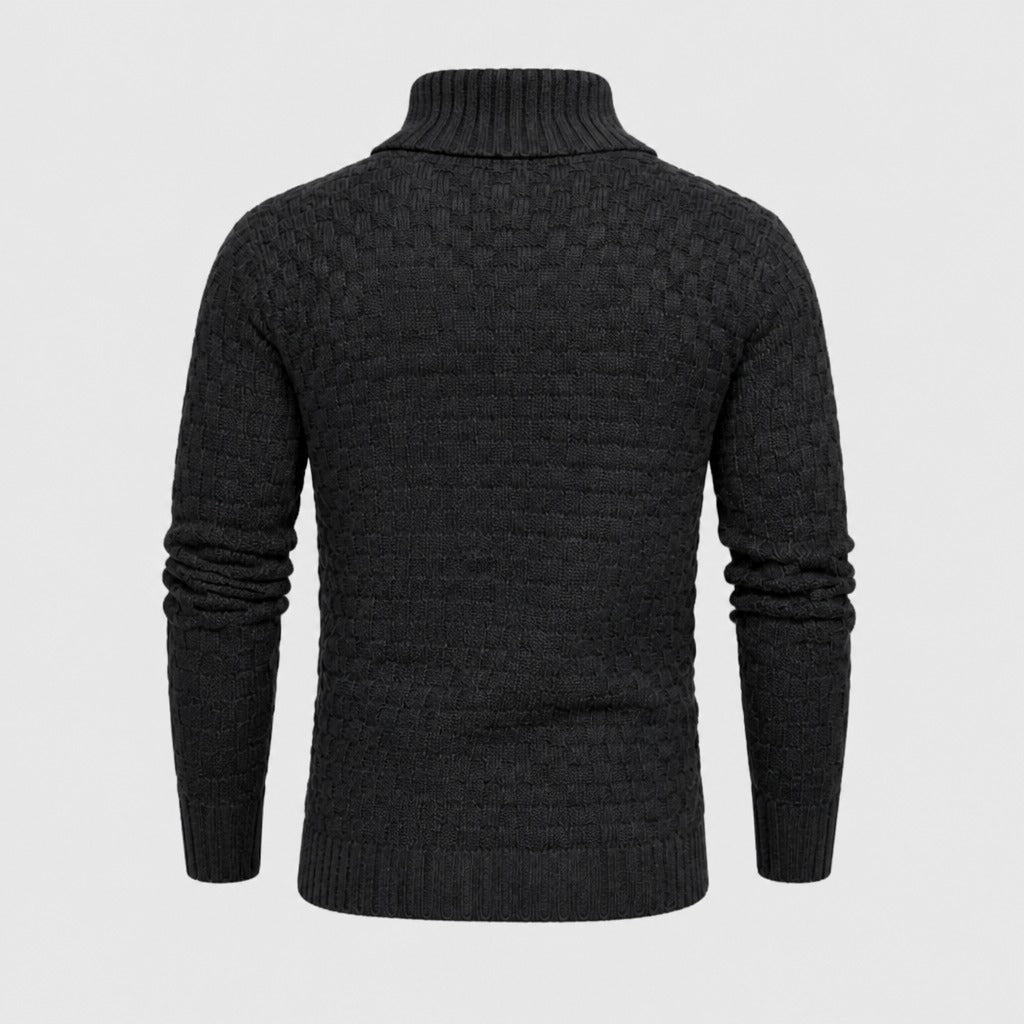 Men’s Shawl Collar Textured Knit Jumper Black product back