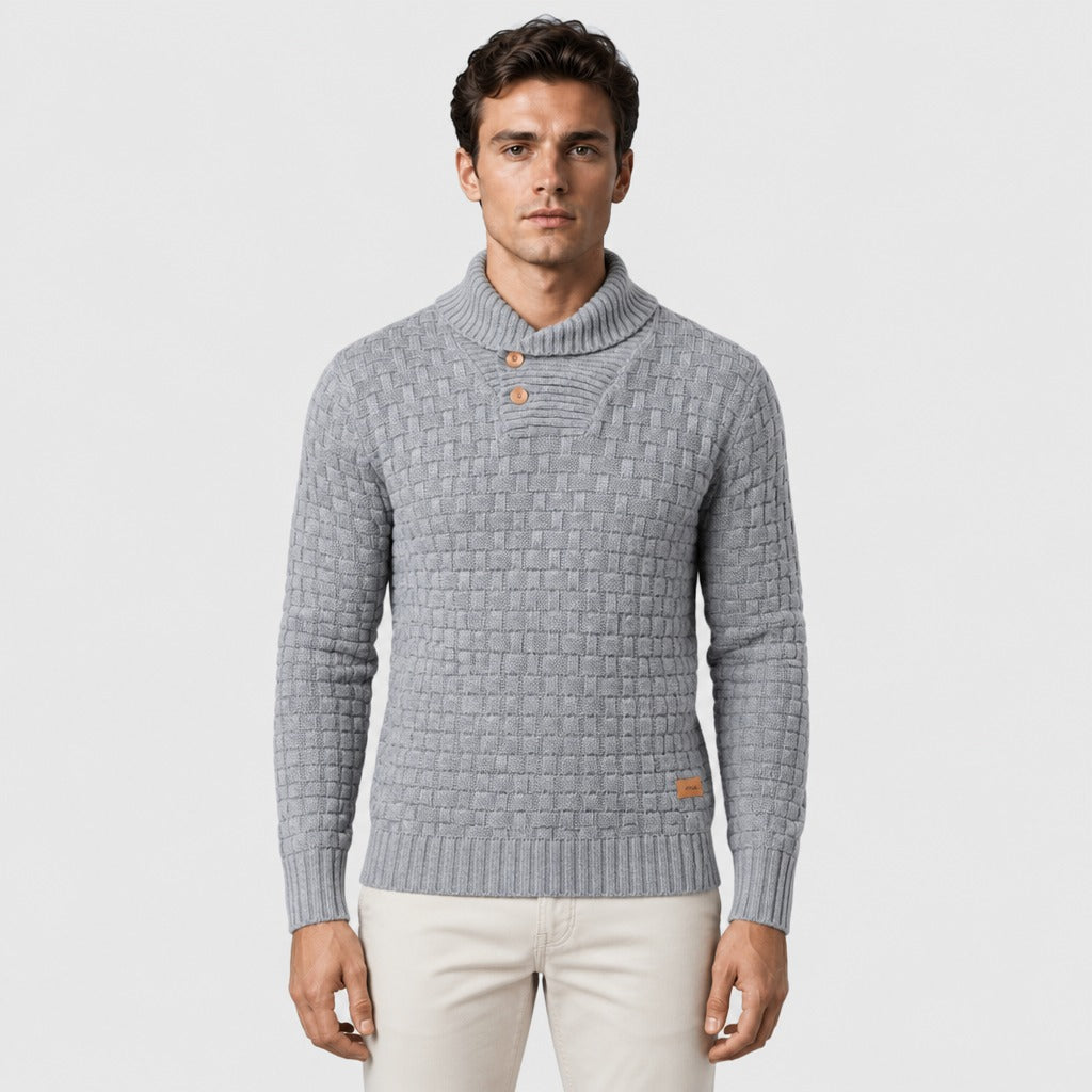 Men’s Shawl Collar Textured Knit Jumper Grey