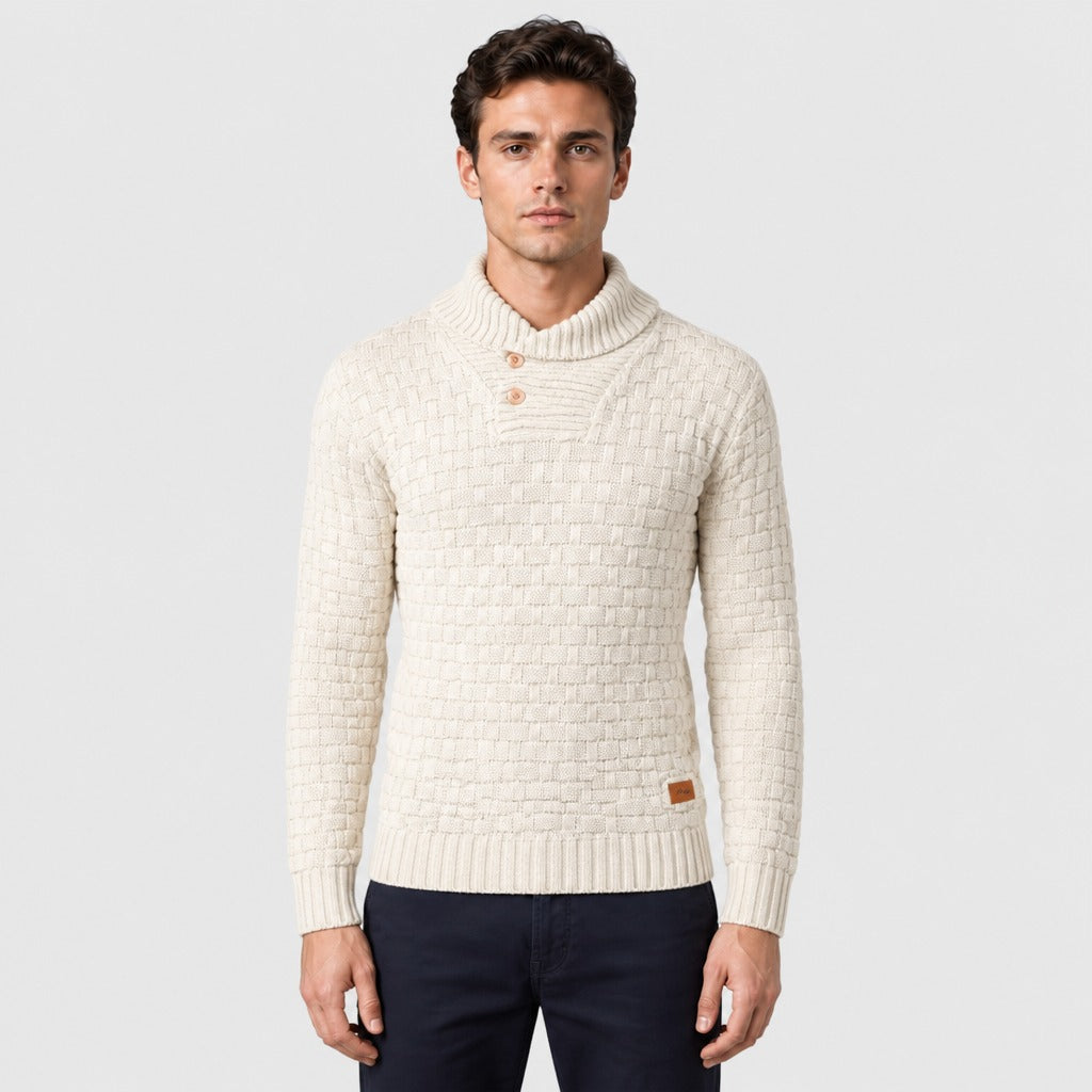 Men’s Shawl Collar Textured Knit Jumper Cream