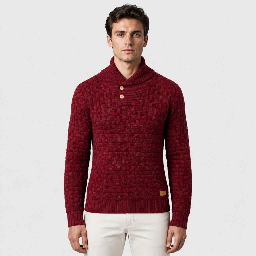 Men’s Shawl Collar Textured Knit Jumper Red