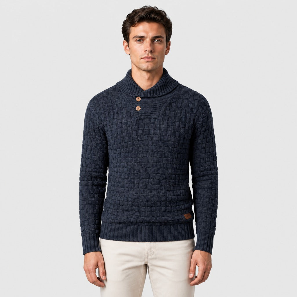 Men’s Shawl Collar Textured Knit Jumper Charcoal