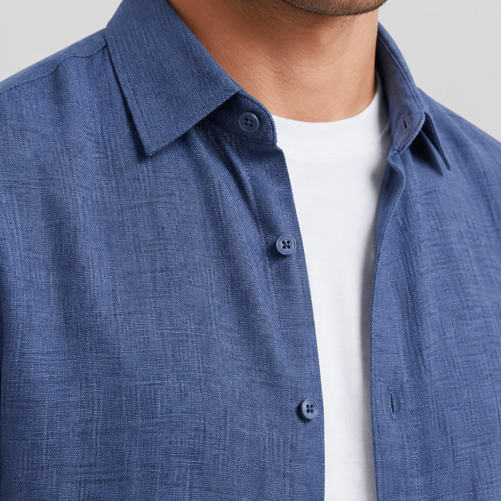 Men’s Short Sleeve Cotton Linen Shirt detail