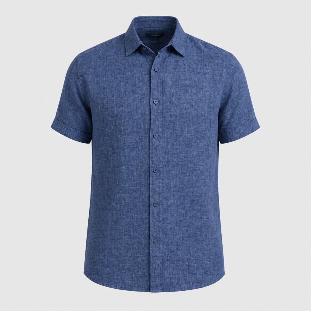 Men’s Short Sleeve Cotton Linen Shirt Royal Blue product front