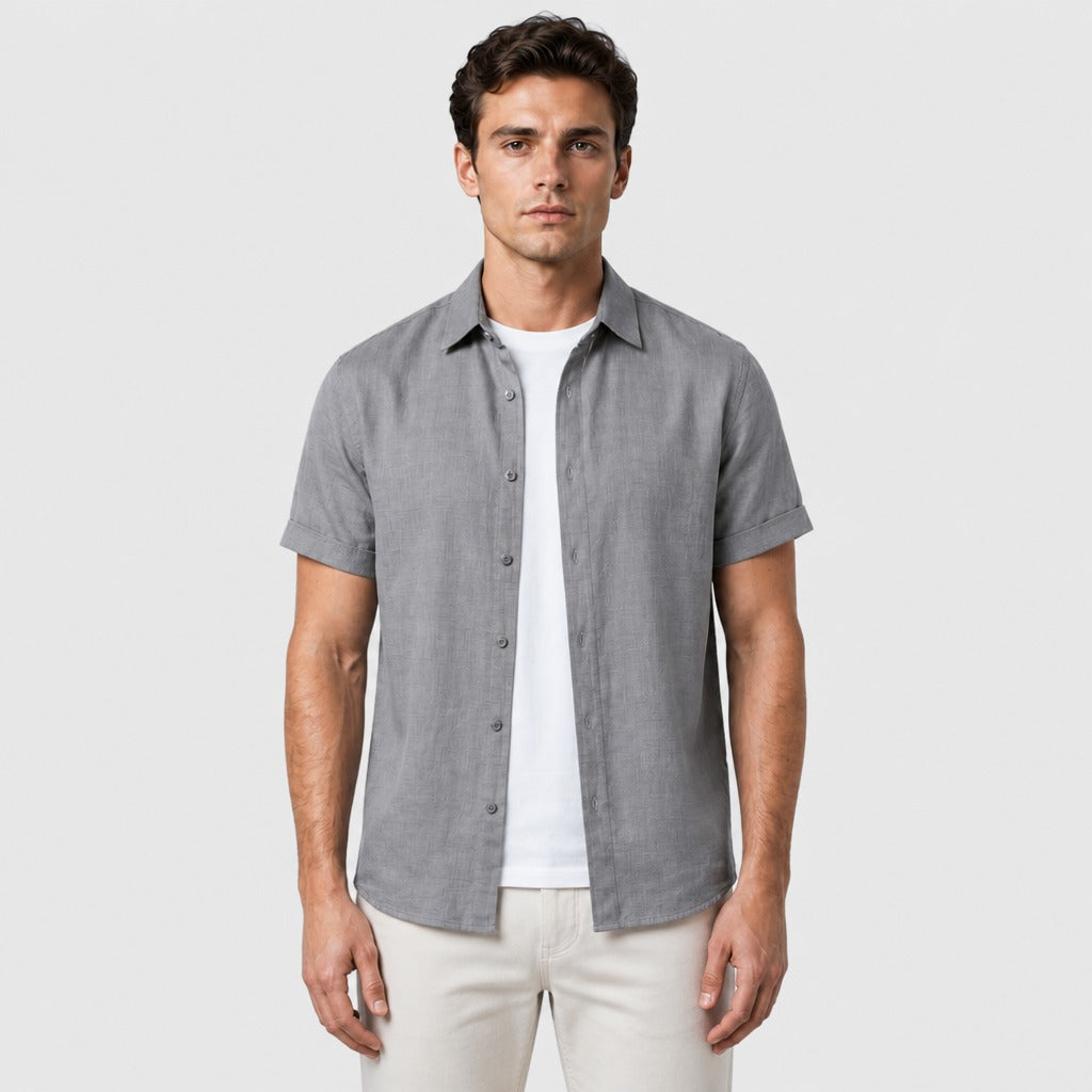 Men’s Short Sleeve Cotton Linen Shirt Grey