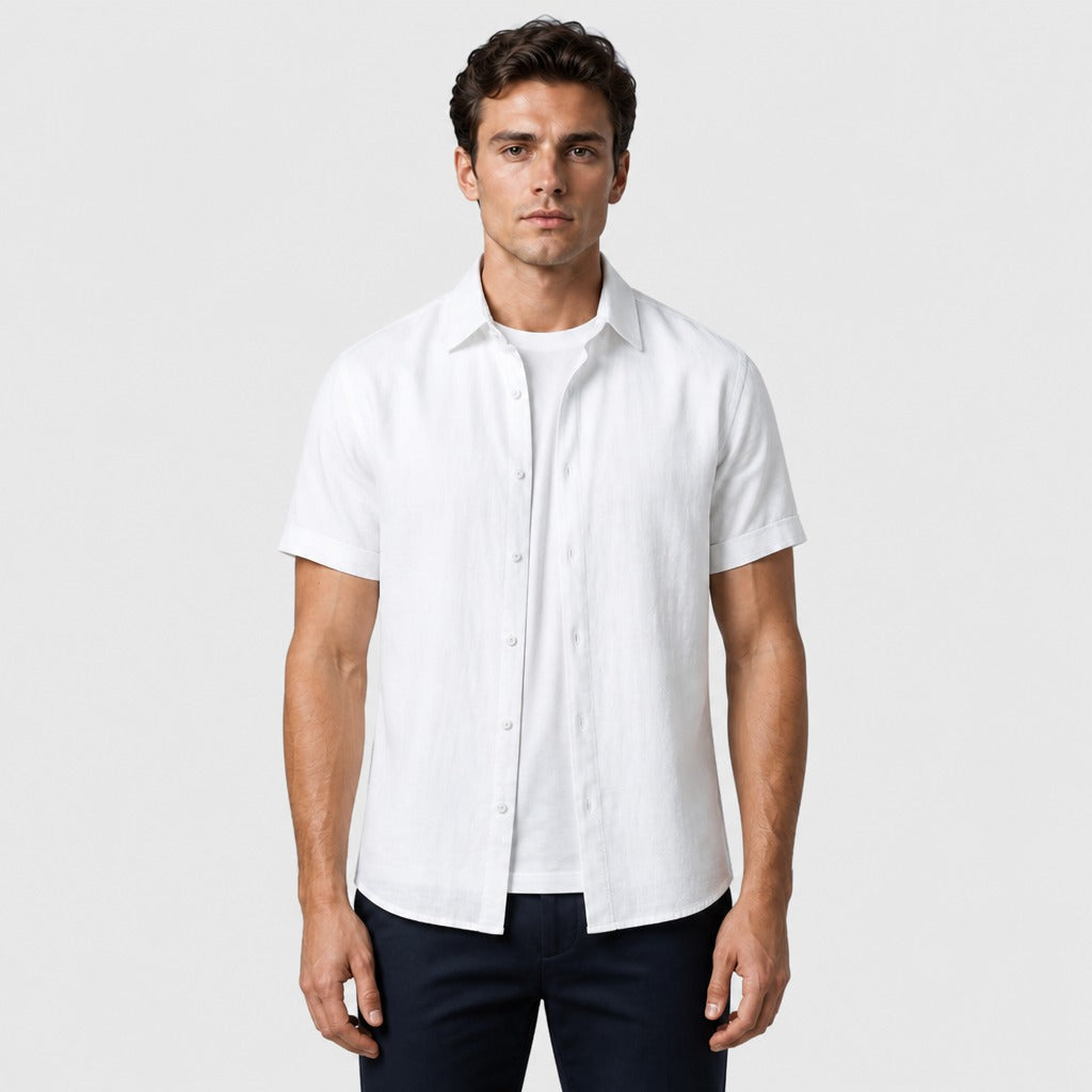 Men’s Short Sleeve Cotton Linen Shirt White