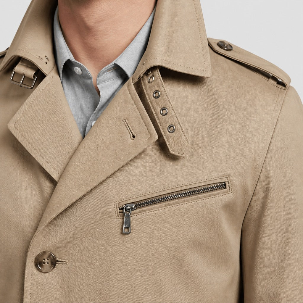Men’s Single-Breasted Cotton Trench Coat detail