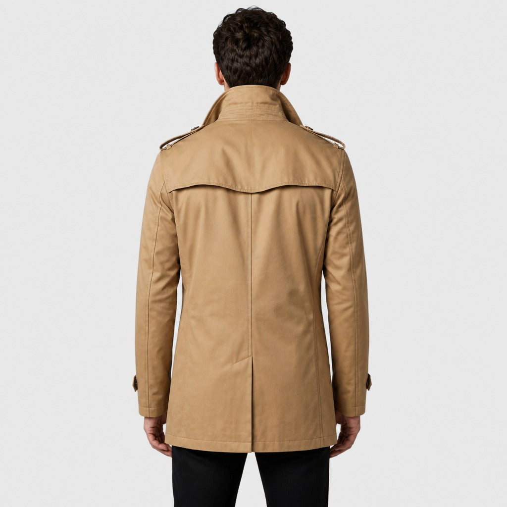 Men’s Single-Breasted Cotton Trench Coat Beige back