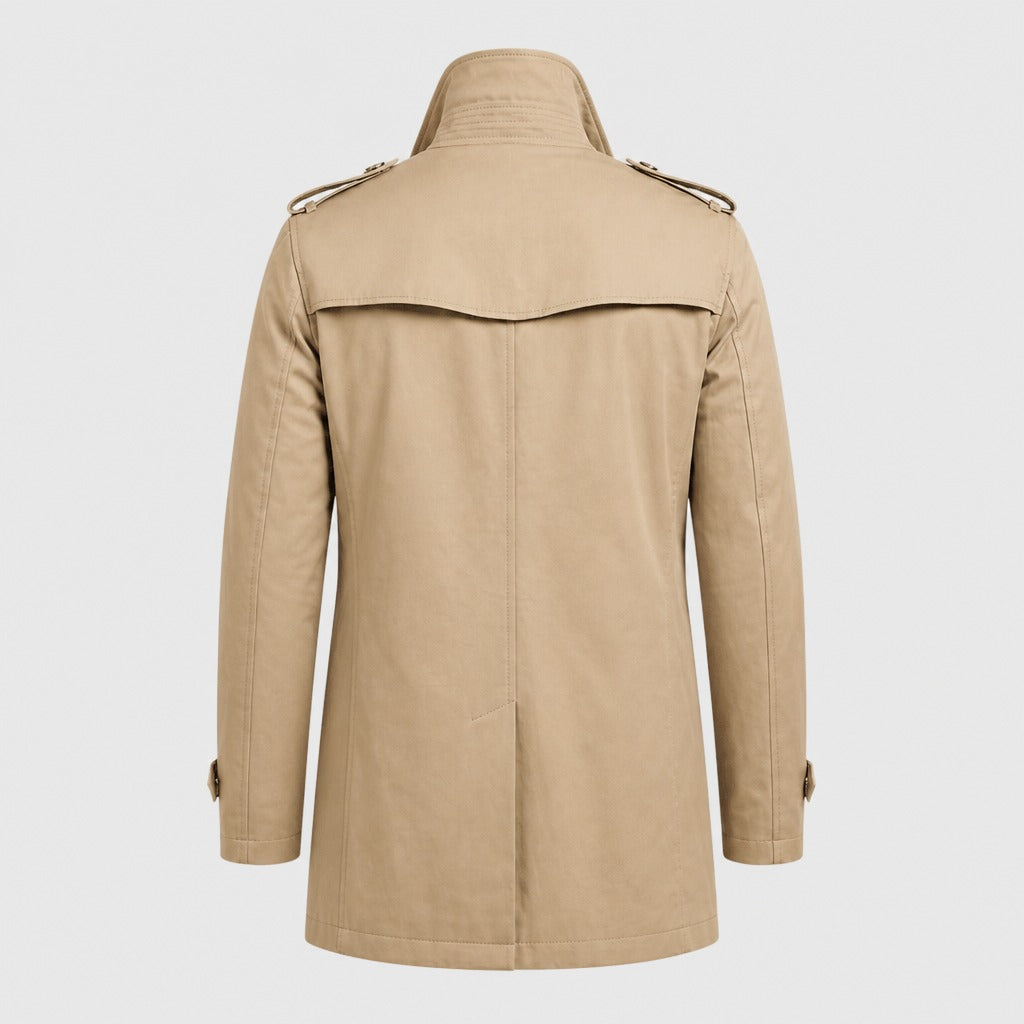 Men’s Single-Breasted Cotton Trench Coat Beige product back