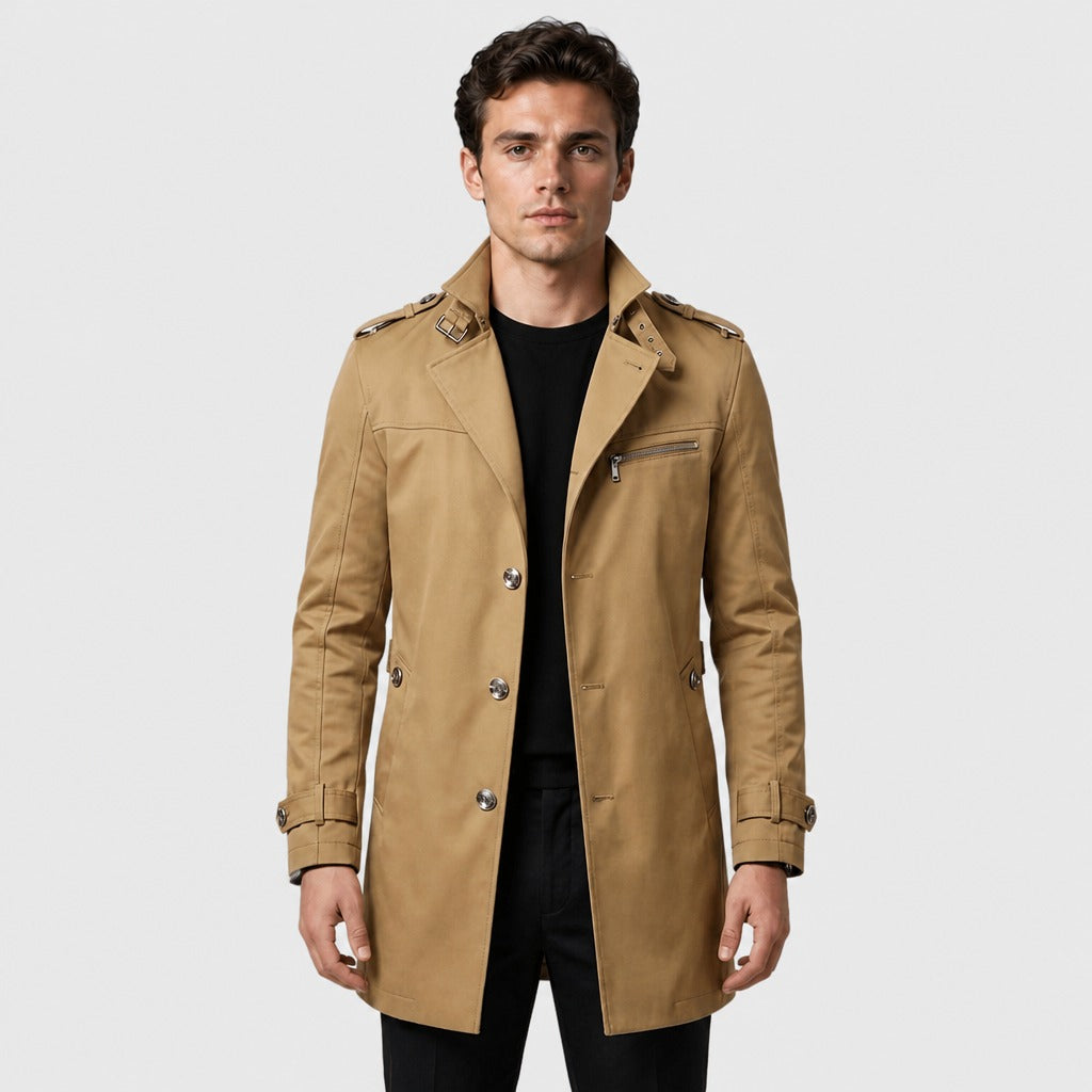 Men’s Single-Breasted Cotton Trench Coat Brown