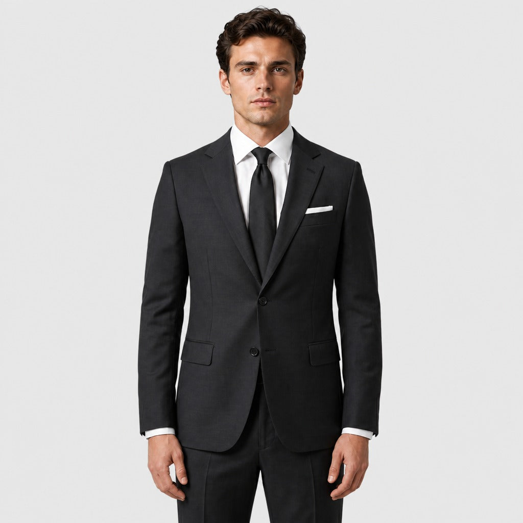 Men’s Single-Breasted Polyester Viscose Suit Black front
