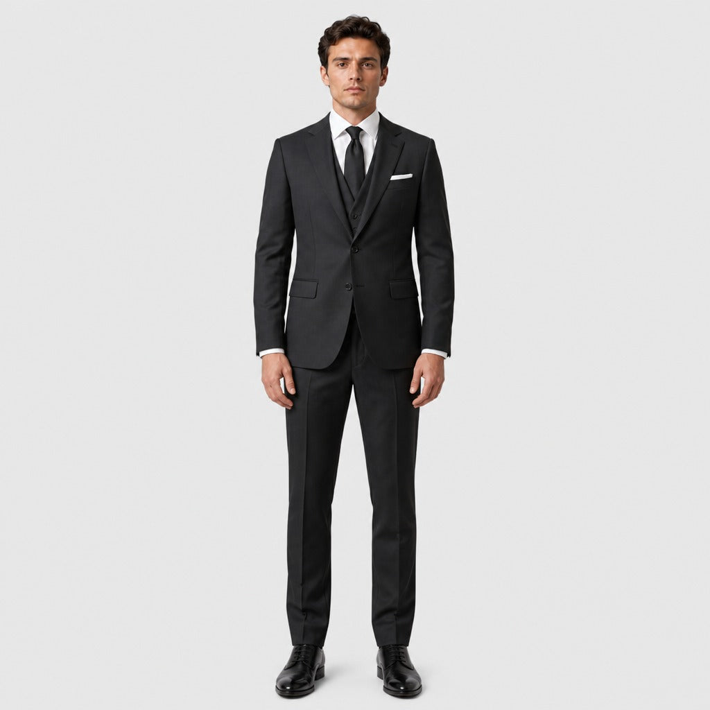 Men’s Single-Breasted Polyester Viscose Suit Black full length