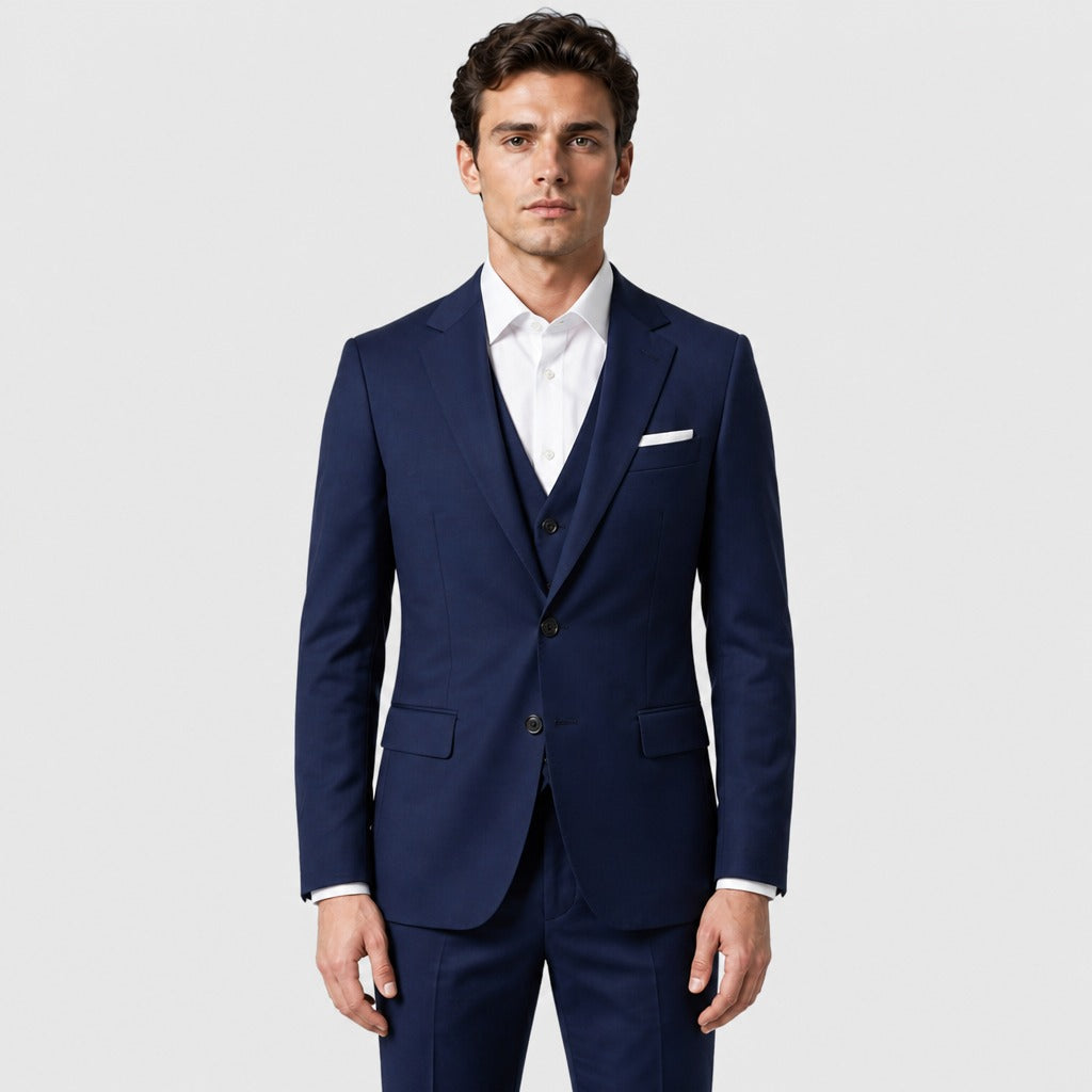 Men’s Single-Breasted Polyester Viscose Suit Dark Blue