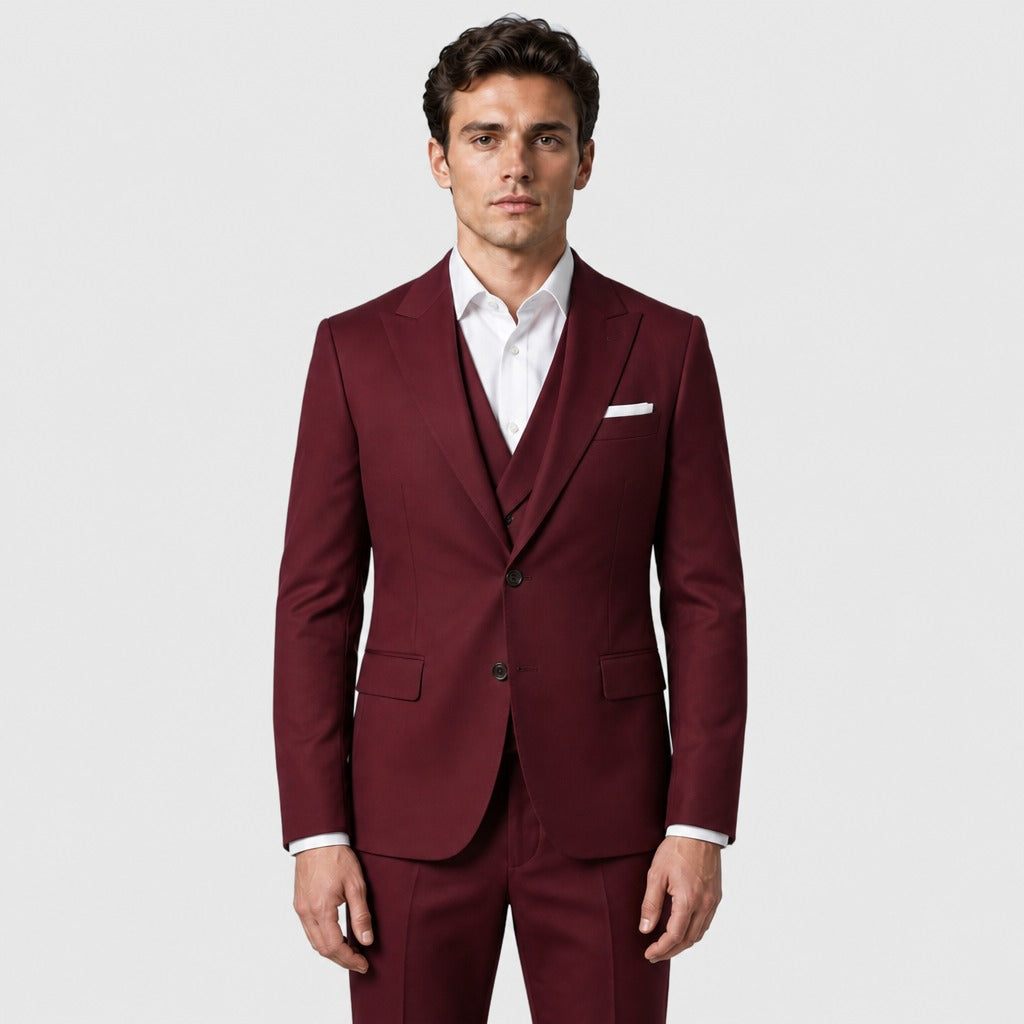 Men’s Single-Breasted Polyester Viscose Suit Burgundy