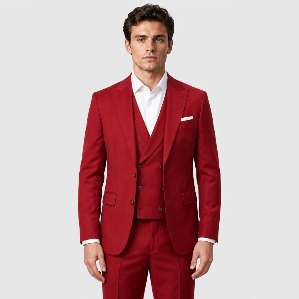 Men’s Single-Breasted Polyester Viscose Suit Red