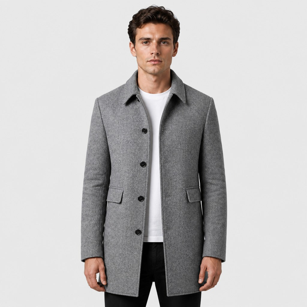 Men’s Single-Breasted Wool Blend Coat Grey front