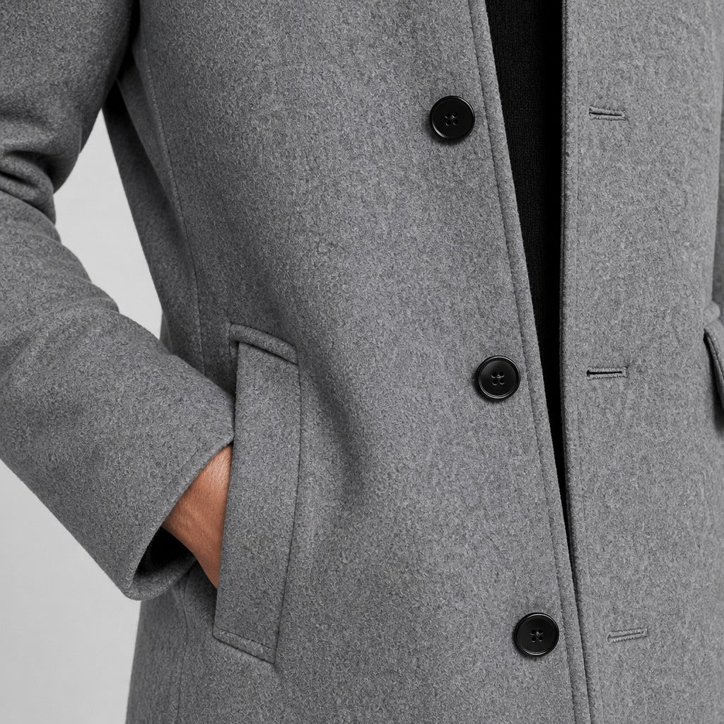Men’s Single-Breasted Wool Blend Coat detail