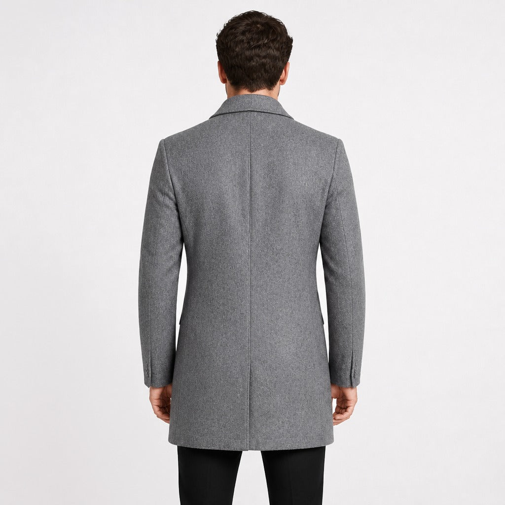 Men’s Single-Breasted Wool Blend Coat Grey back