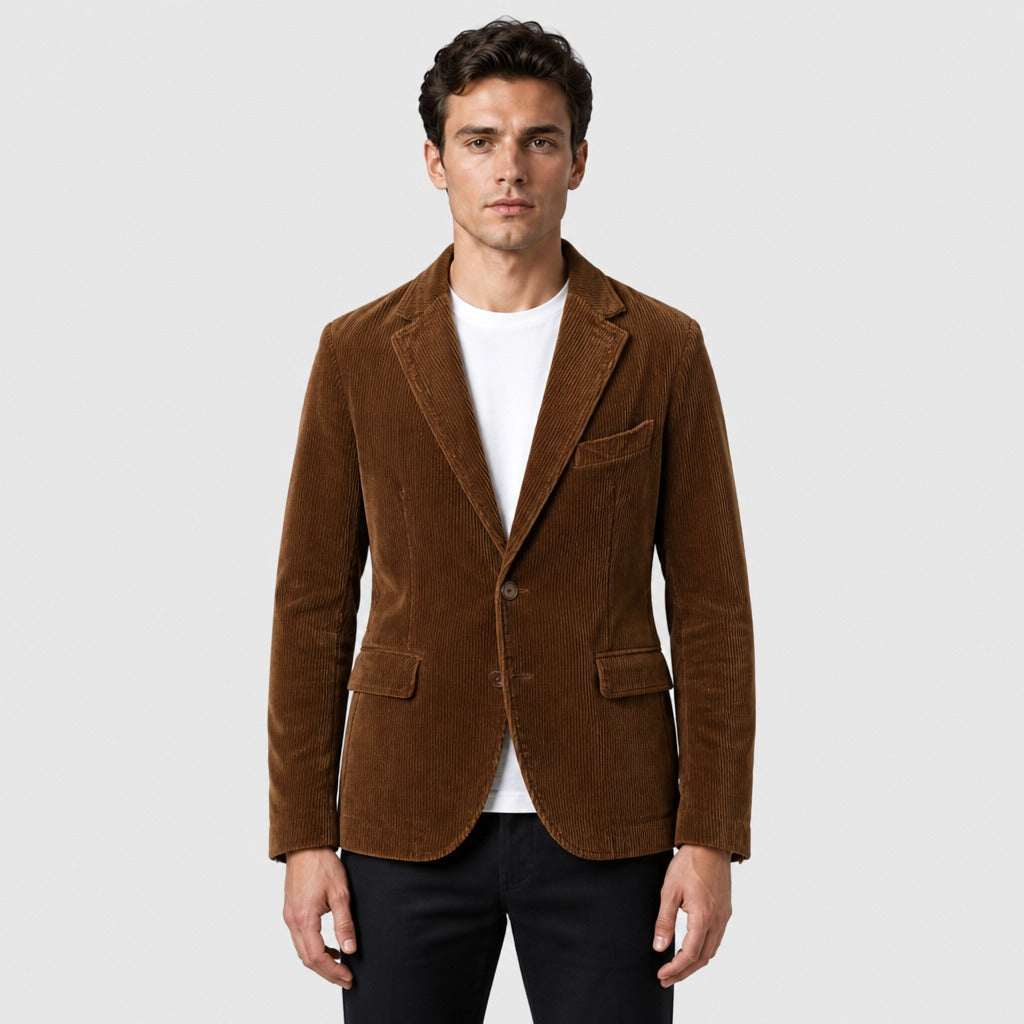 Men’s Single-Button Blazer Chestnut Brown front