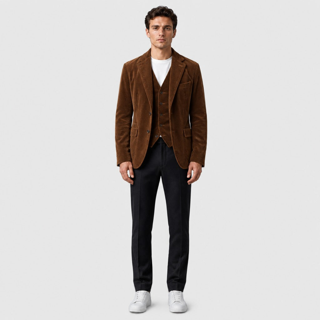 Men’s Single-Button Blazer Chestnut Brown full length