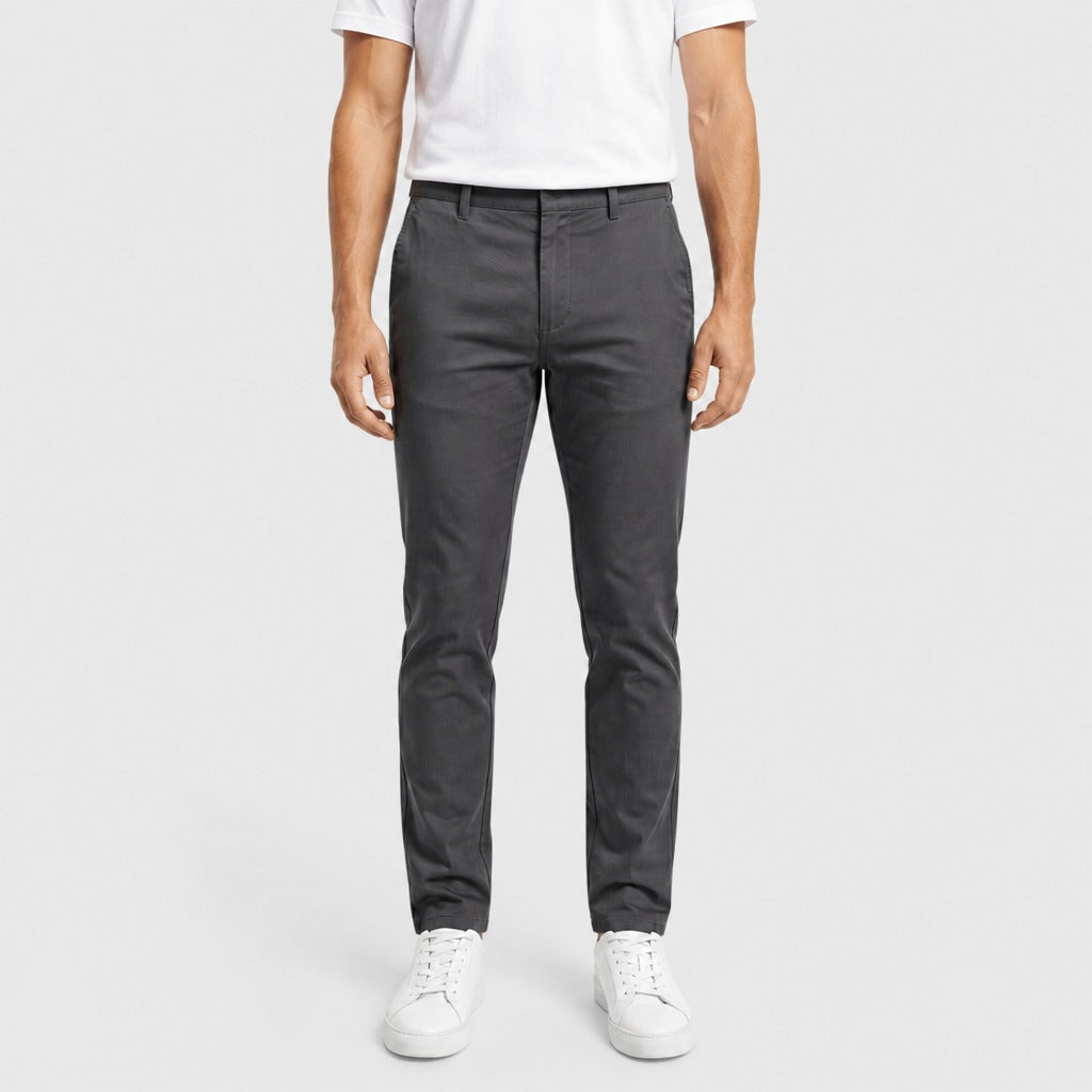 Men’s Slim Fit Button Fly Chinos Dark Grey front