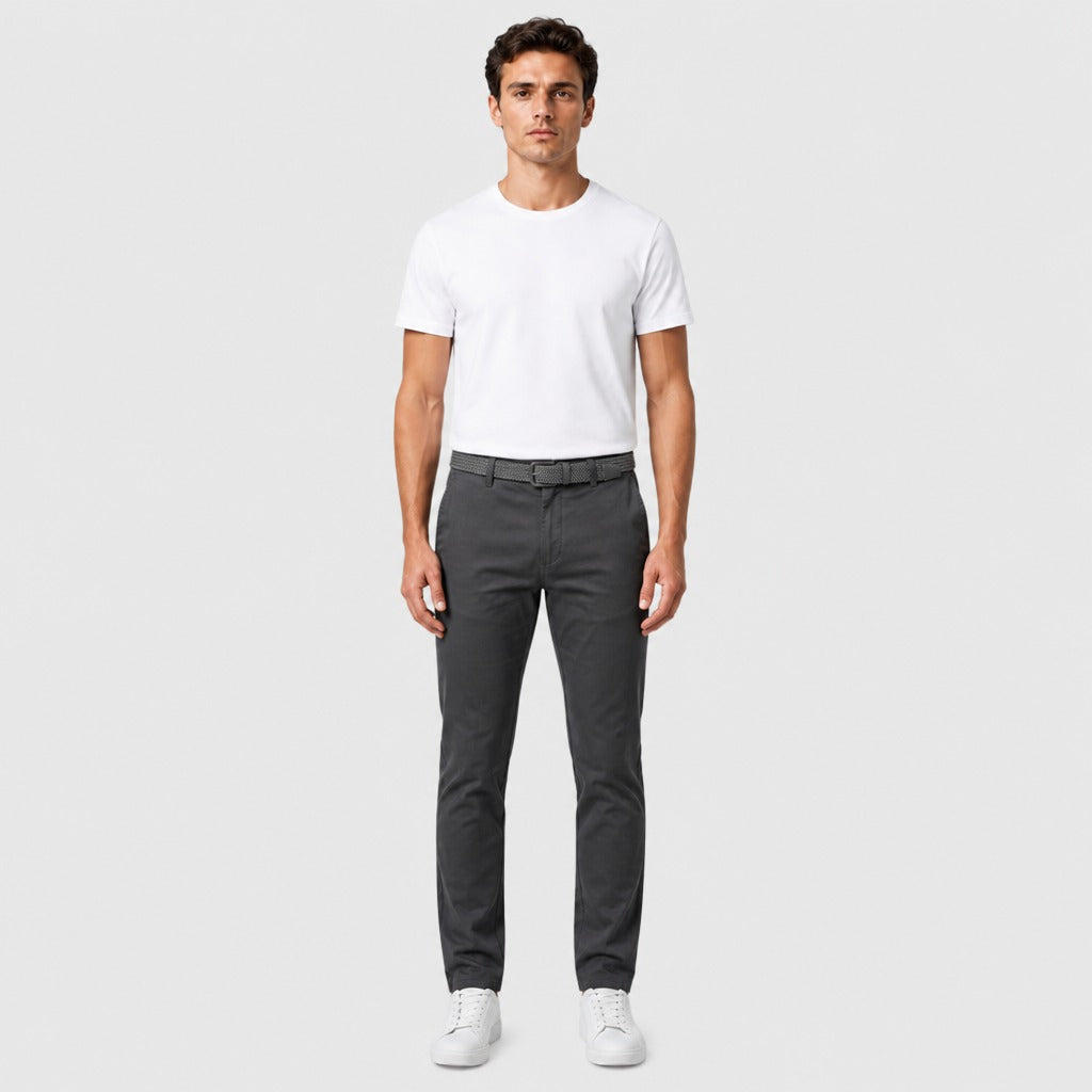 Men’s Slim Fit Button Fly Chinos Dark Grey full length