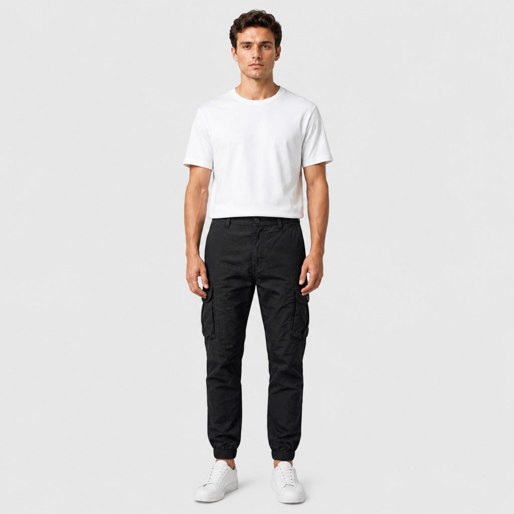 Men’s Slim Fit Cargo Trousers Black full length