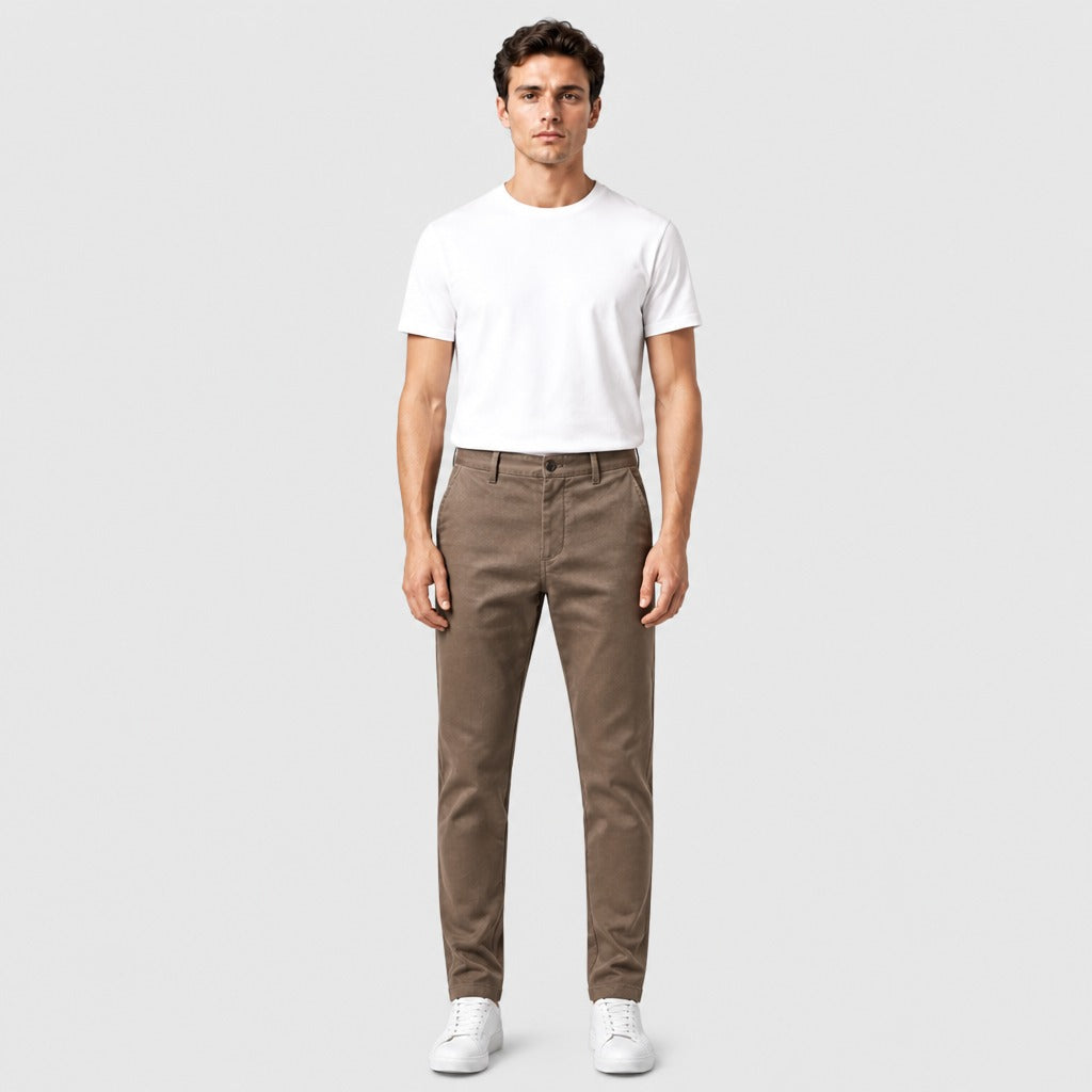 Men’s Slim Fit Chino Trousers Brown full length