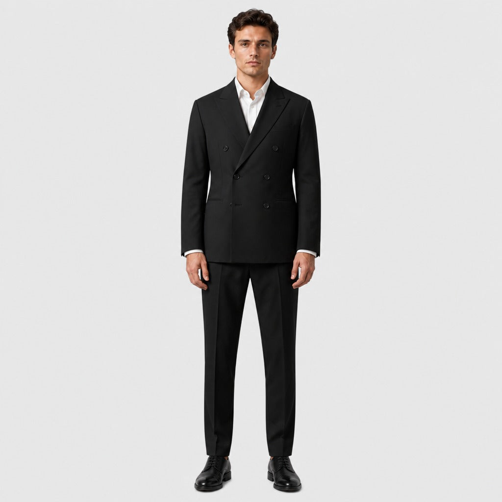 Men’s Slim Fit Double-Breasted Wedding Suit Black full length