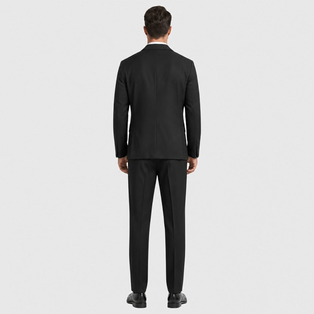 Men’s Slim Fit Double-Breasted Wedding Suit Black back